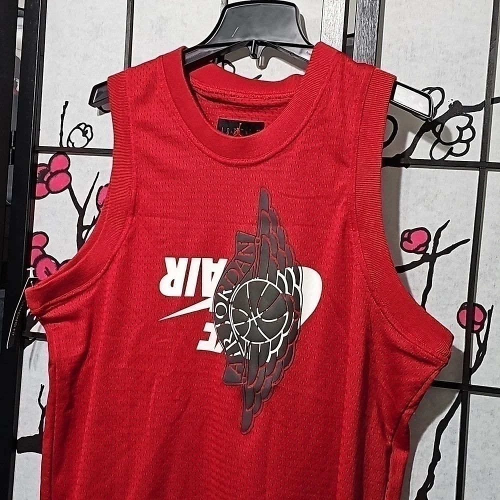 Nike Air Jordan Red & White Upside Down Graphics Jersey Large New